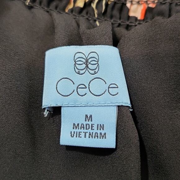 CeCe Black and Pink Floral Ruffled Knee Length Skirt Size Med Whimsigoth Cottage - Picture 7 of 9